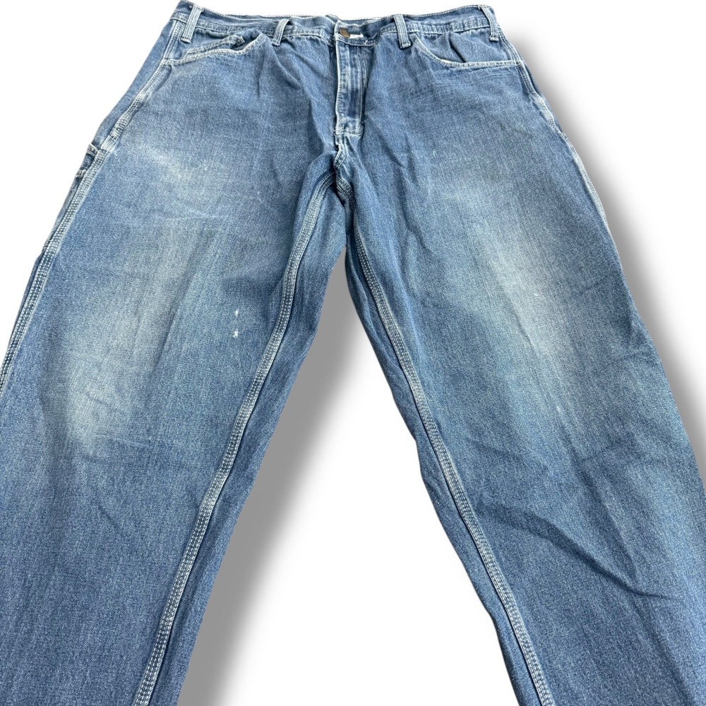 REAL WORK WEAR Mens Blue Denim Carpenter Pants Relaxed Fit Size 36x28 DISTRESSED - Picture 3 of 9